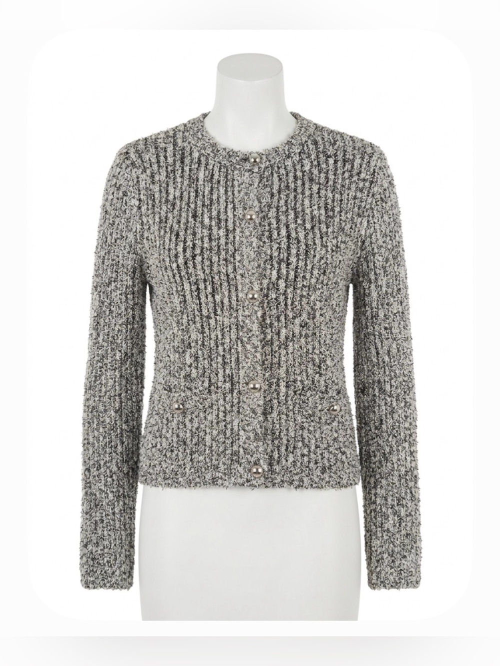 Mango‎ Silver-Gray Tweed Open-Front Jacket - Picture 2 of 12